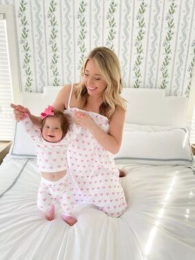 Lake Pajamas Ruffle Nightgown Pink Heart Print M Pima Cotton